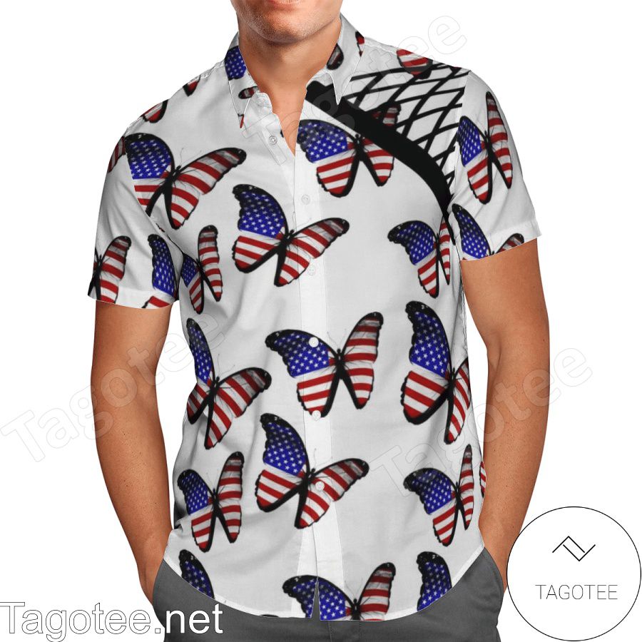 Amazing American Flag Butterflies White Hawaiian Shirt And Short