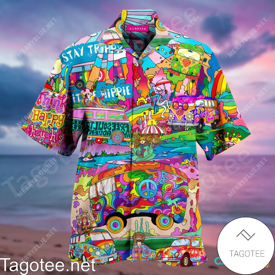 Amazing Camping Hippie Think Happy Thoughts Colorful Hawaiian Shirt
