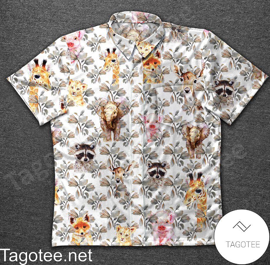 Animals And Flowers White Hawaiian Shirt