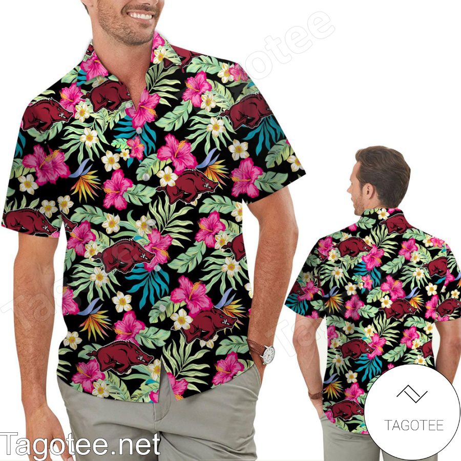 Arkansas Razorbacks Hibiscus Hawaiian Shirt And Short