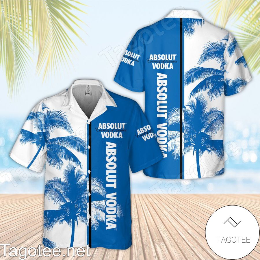 Asolut Vodka Palm Tree White Blue Hawaiian Shirt And Short