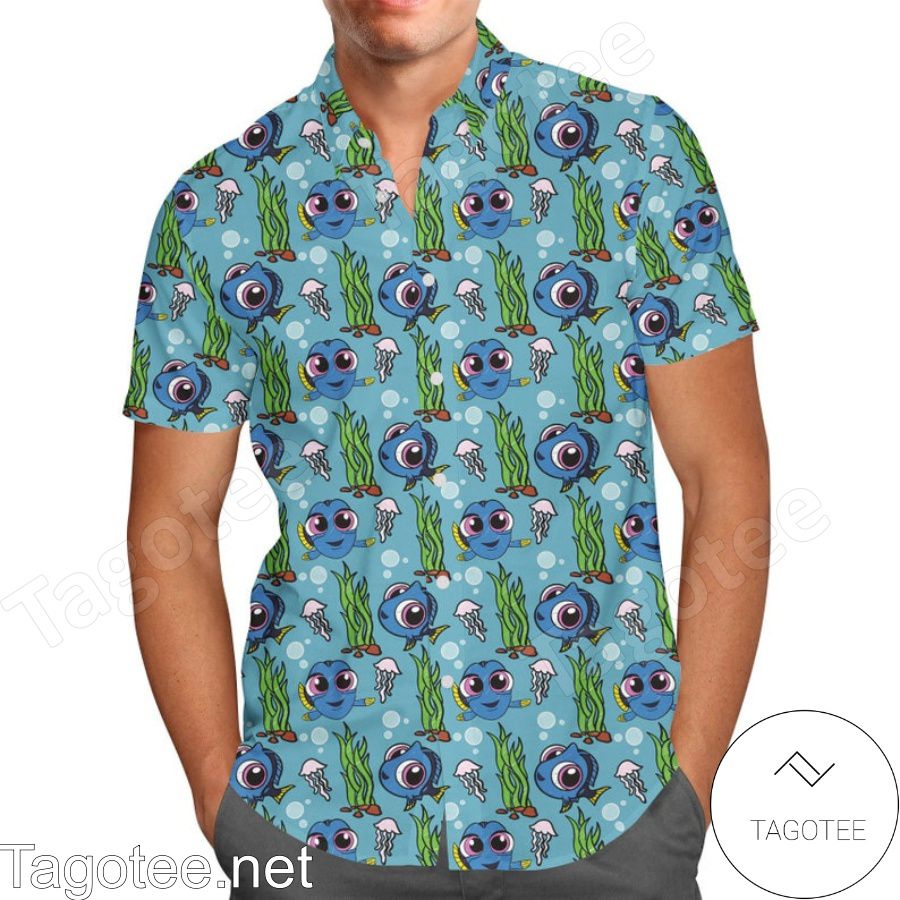 Baby Dory Finding Nemo Disney Cartoon Graphics Blue Hawaiian Shirt And Short