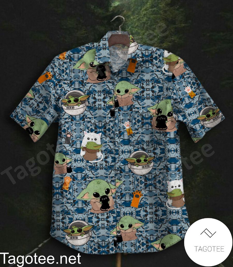 Baby Yoda Hugs Cat Hawaiian Shirt