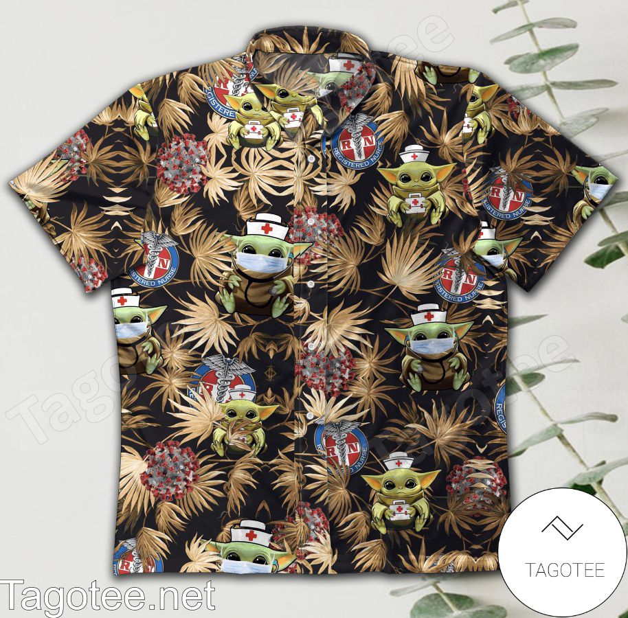 Baby Yoda Nurse Brown Palm Leaf Hawaiian Shirt