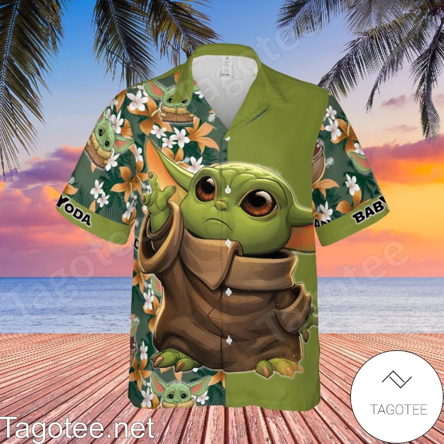 Baby Yoda Star Wars Floral Pattern Green Hawaiian Shirt And Short