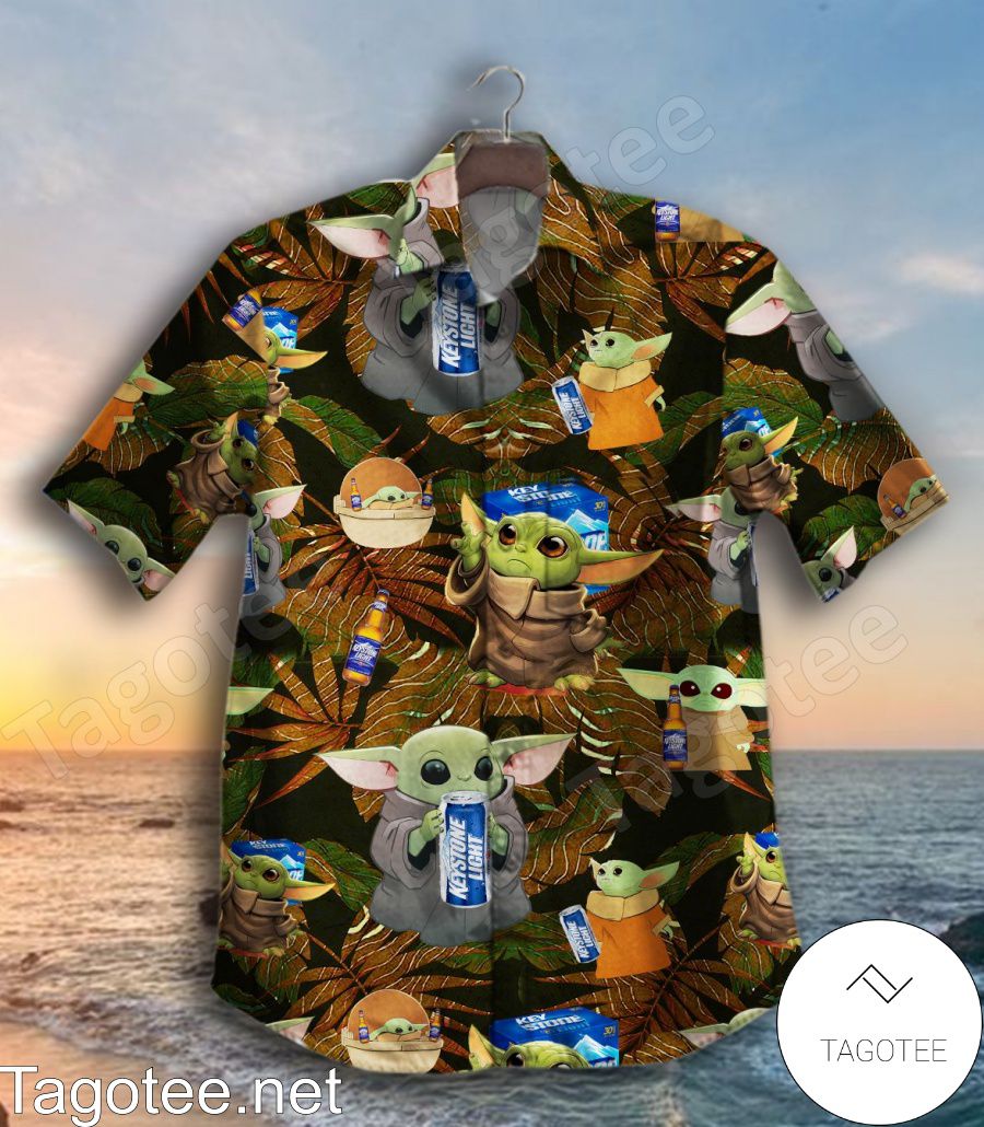 Baby Yoda With Keystone Light Brown Leaves Hawaiian Shirt