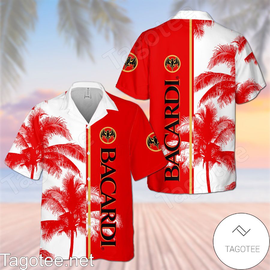 Bacardi Palm Tree White Red Hawaiian Shirt And Short
