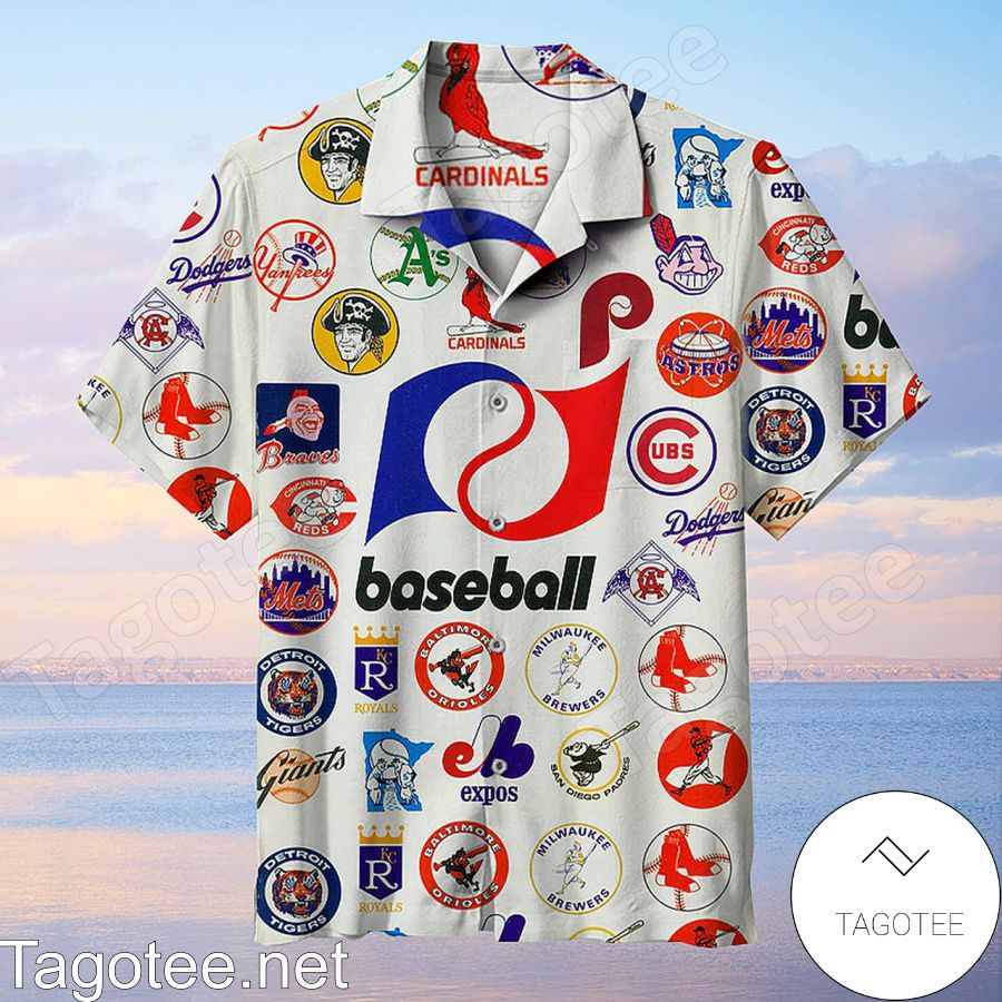 Baseball League Retro Logo White Hawaiian Shirt