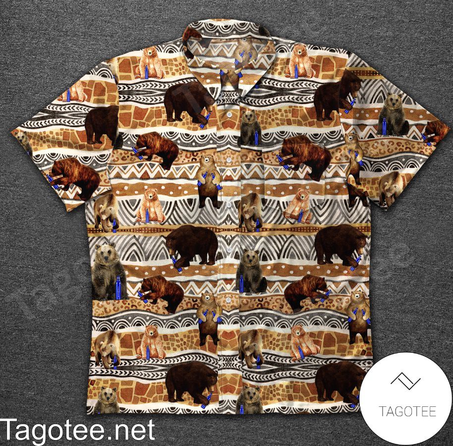 Bear And Bud Light Beer Ethnic Stripes Hawaiian Shirt