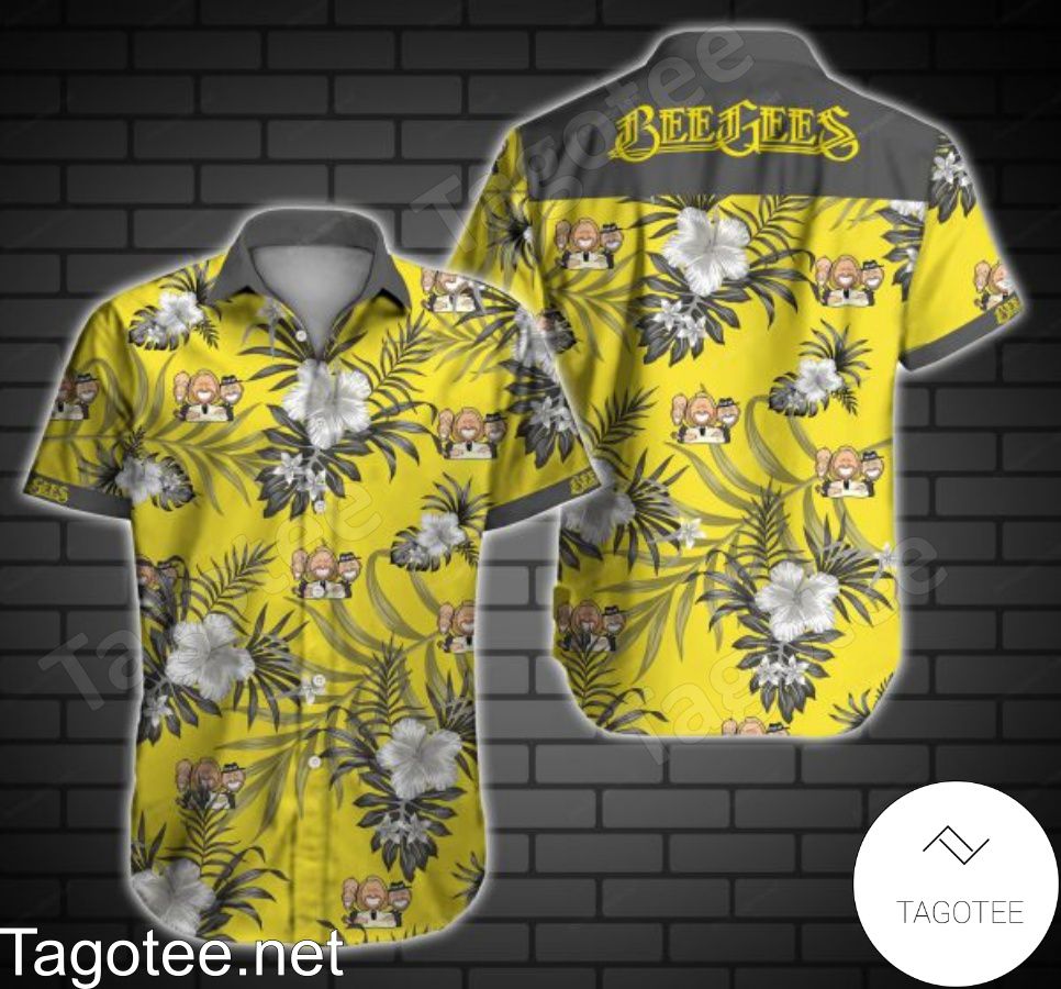 Bee Gees Grey Tropical Floral Yellow Hawaiian Shirt
