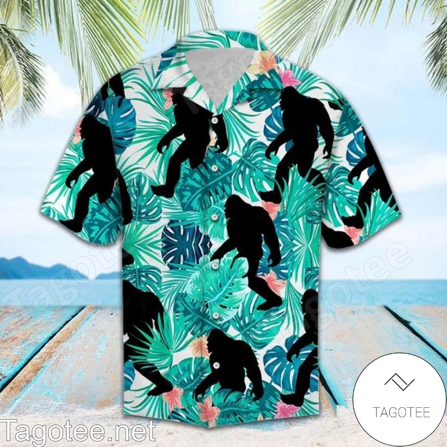 Bigfoot Behind Tropical Leaves Hawaiian Shirt