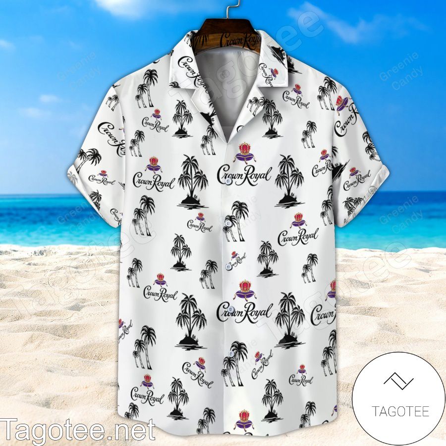 Black Crown Royal Palm Tree Unisex White Hawaiian Shirt And Short