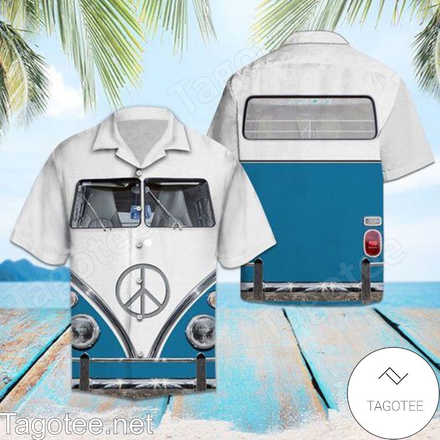 Blue Hippie Volkswagen Bus Hawaiian Shirt