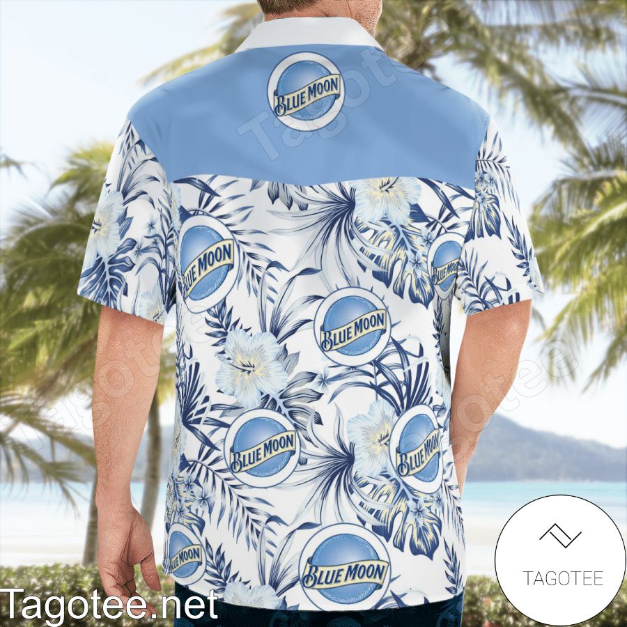 Blue Moon Beer Logo White Hawaiian Shirt And Short