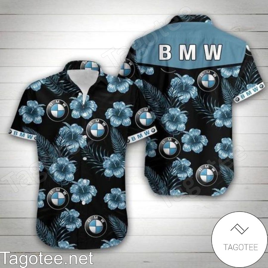 Bmw Logo And Blue Hibiscus Black Hawaiian Shirt