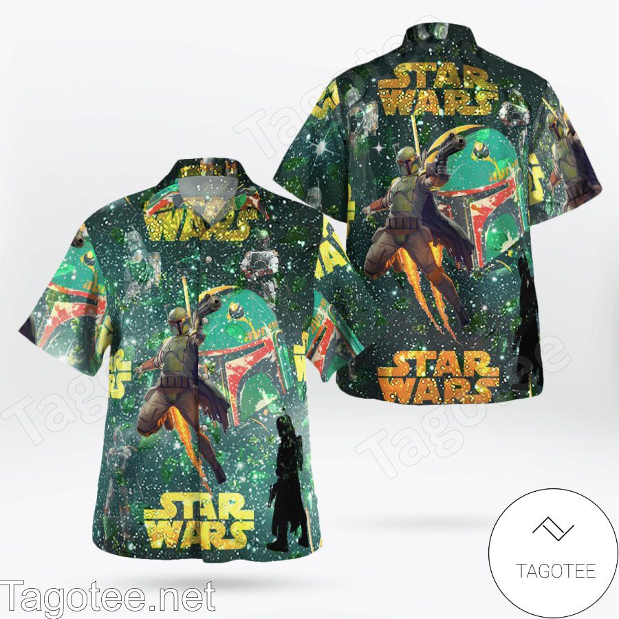 Boba Fett Star Wars Green Galaxy Hawaiian Shirt And Short