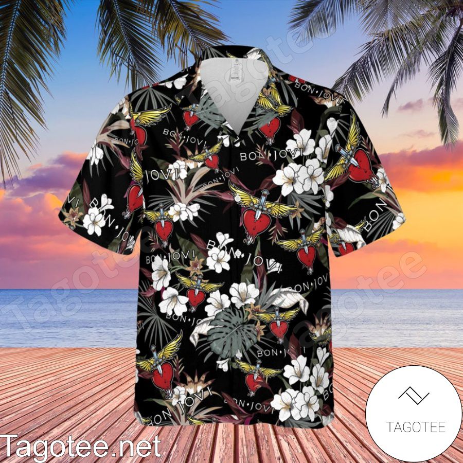 Bon Jovi Rock Band Tropical Forest Black Hawaiian Shirt And Short