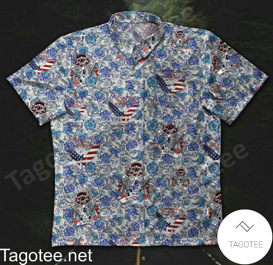 Bỏn Raised And Protected America Italy Florentine Blue Flower Hawaiian Shirt