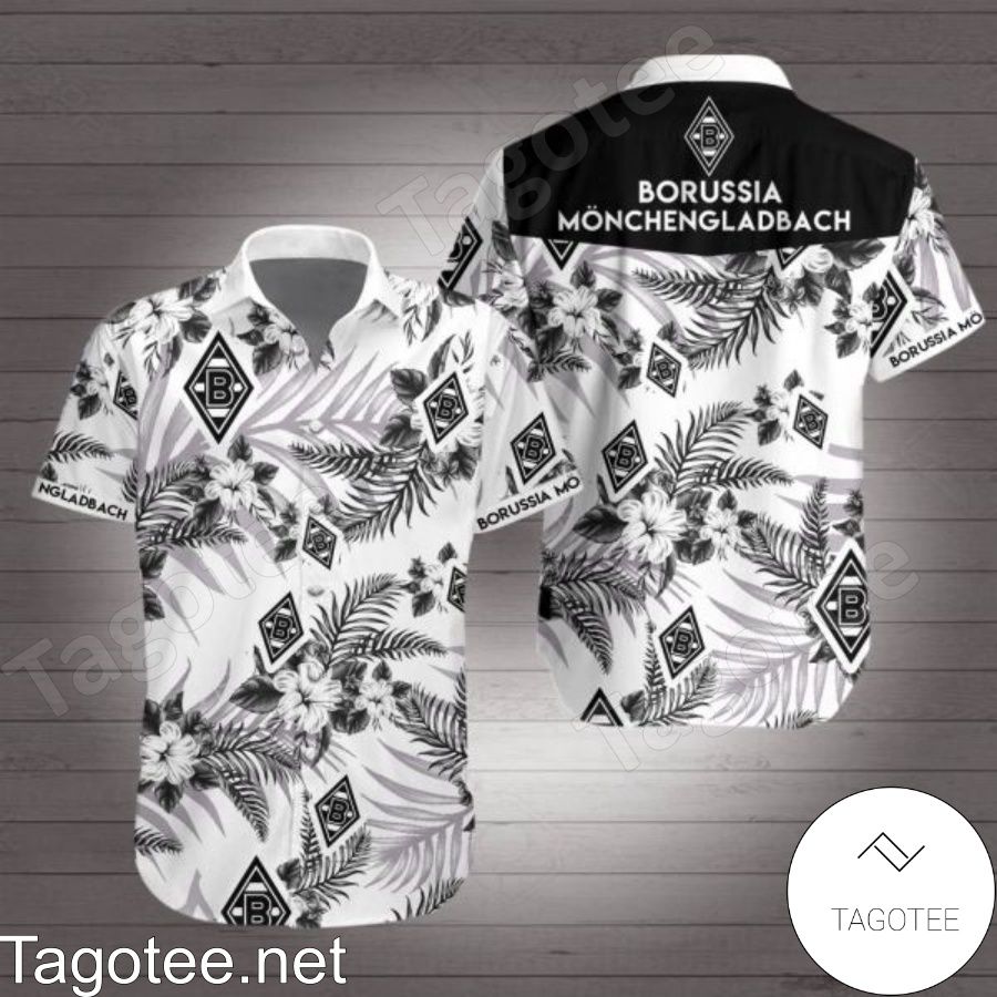 Borussia Monchengladbach Black Tropical Floral White Hawaiian Shirt