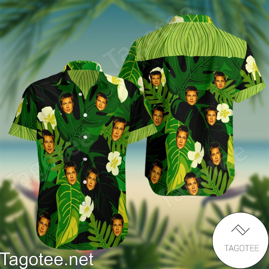 Brad Pitt Face Tropical Green Hawaiian Shirt And Short