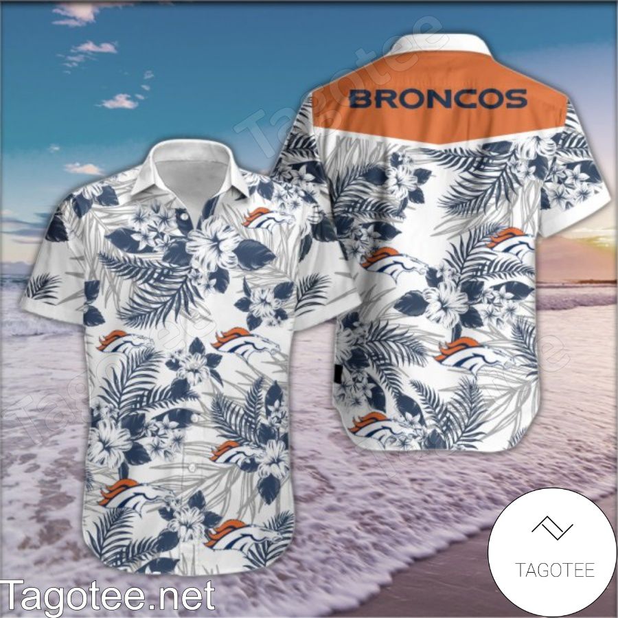 Broncos Navy Tropical Floral White Hawaiian Shirt