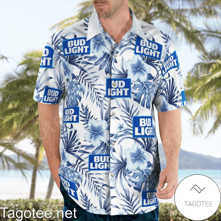 Bud Light Beer Logo White Hawaiian Shirt And Short