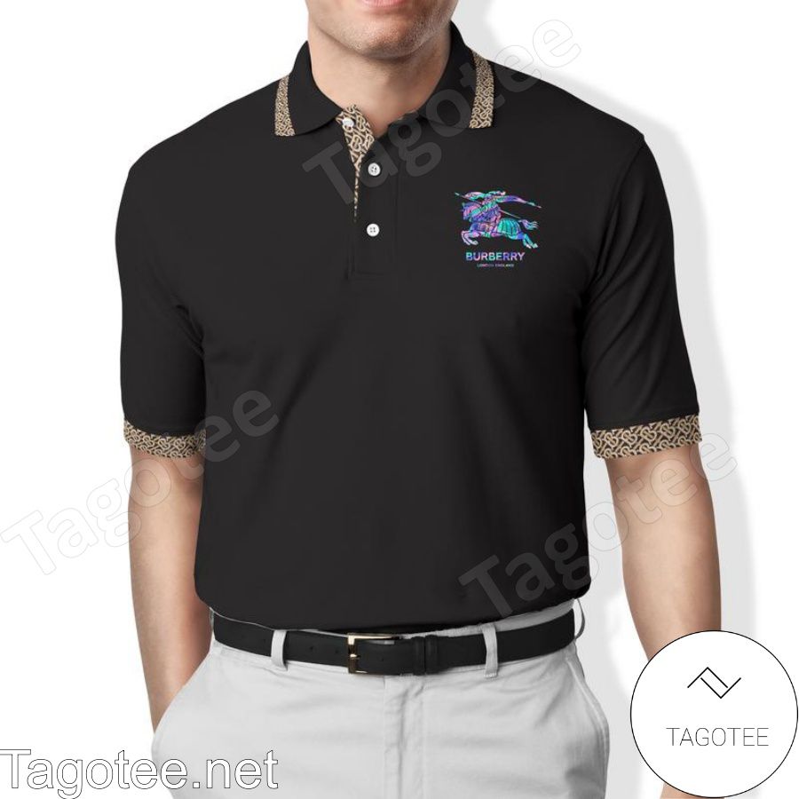 Burberry Colorful Logo Black Polo Shirt