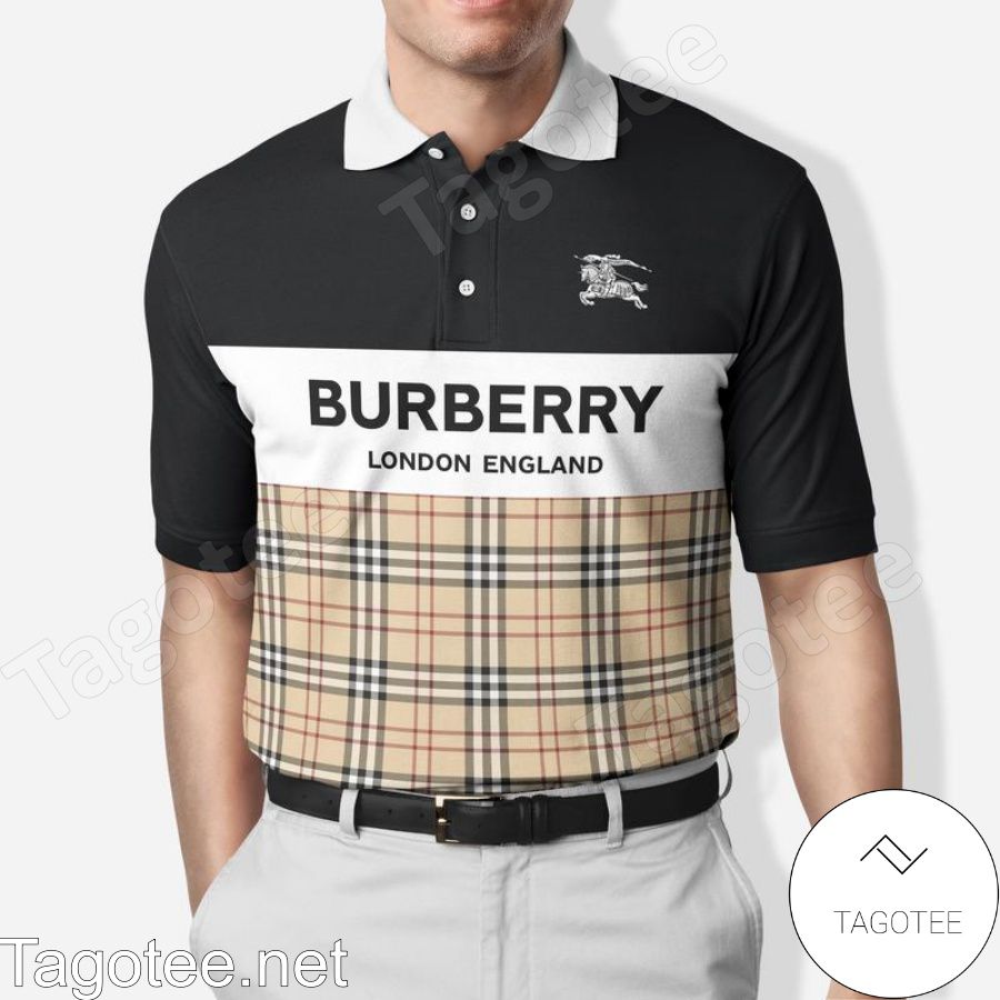 Burberry London England Mix Plaid And Black Polo Shirt