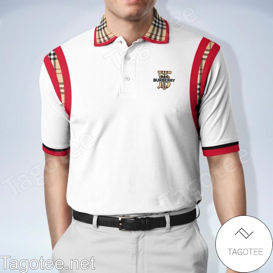 Burberry White Red Luxury Brand Polo Shirt