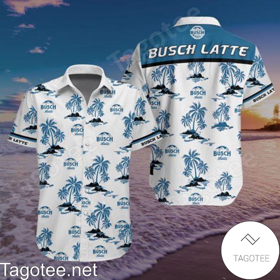 Busch Latte Blue Palm Tree White Hawaiian Shirt