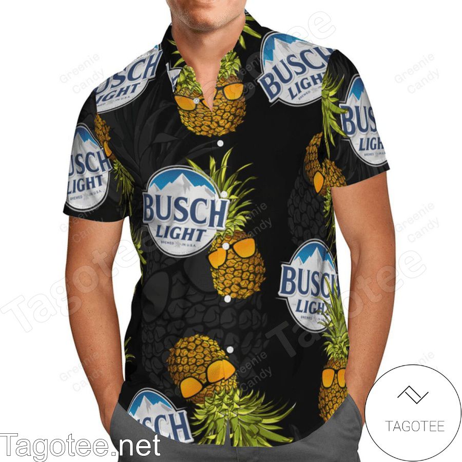 Busch Light Funny Pineapple Black Hawaiian Shirt And Short