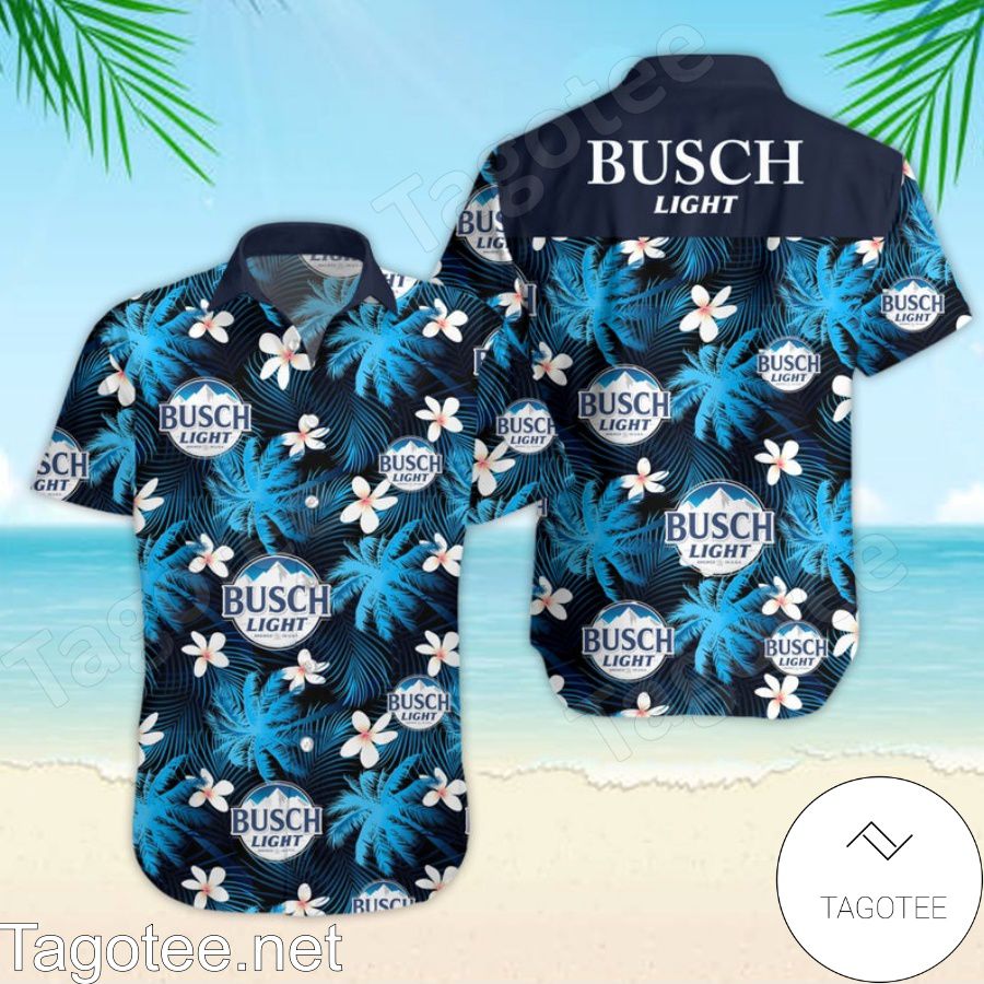 Busch Light Palm Tree Pattern Black Blue Hawaiian Shirt And Short
