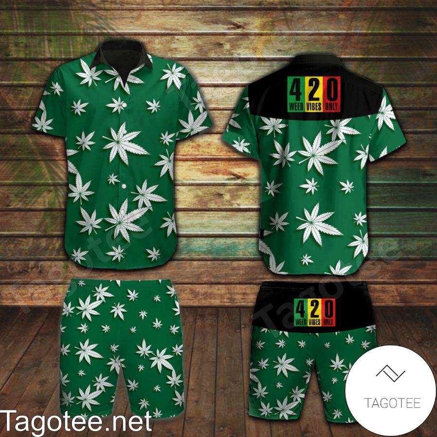 Cannabis Leaves Green Hawaiian Shirt And Short