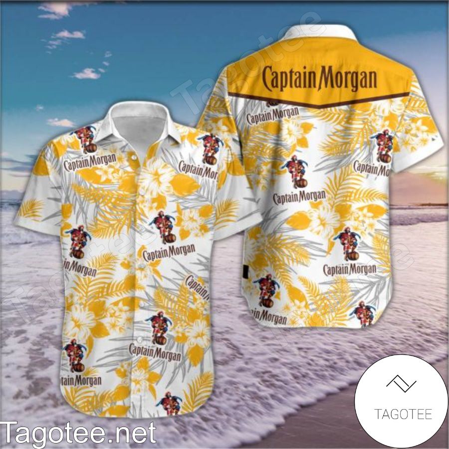 Captain Morgan Yellow Tropical Floral White Hawaiian Shirt