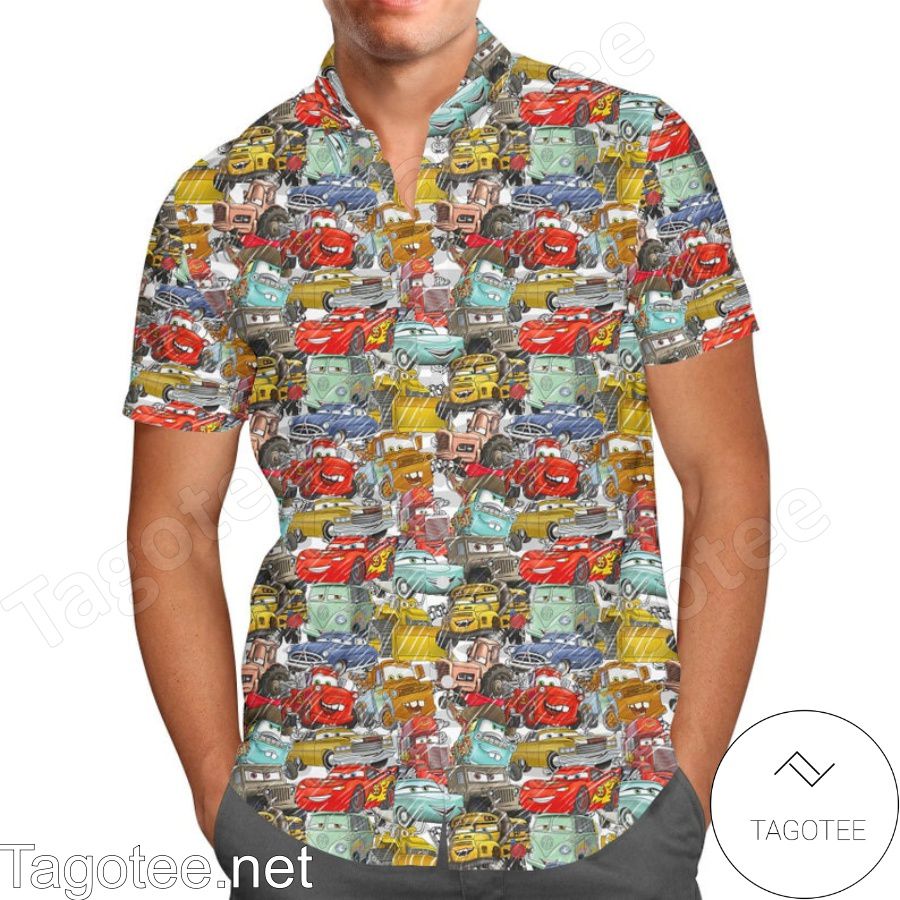 Cars Sketched Disney Cartoon Graphics Hawaiian Shirt And Short
