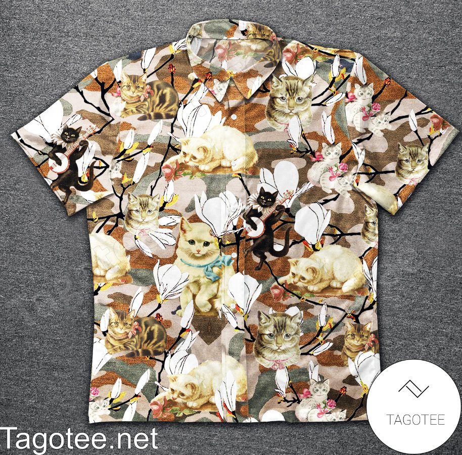 Cat Camo Flower Pattern Hawaiian Shirt