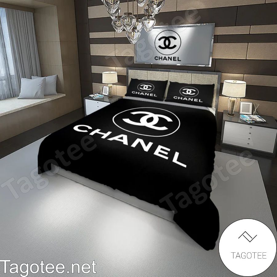 Chanel Big Brand Name And Logo Black Bedding Set