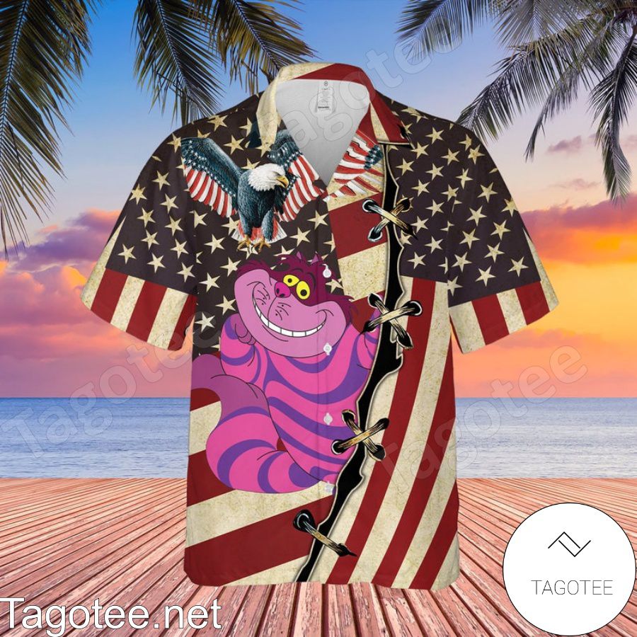 Cheshire Cat Us Flag Happy 4th July Hawaiian Shirt And Short