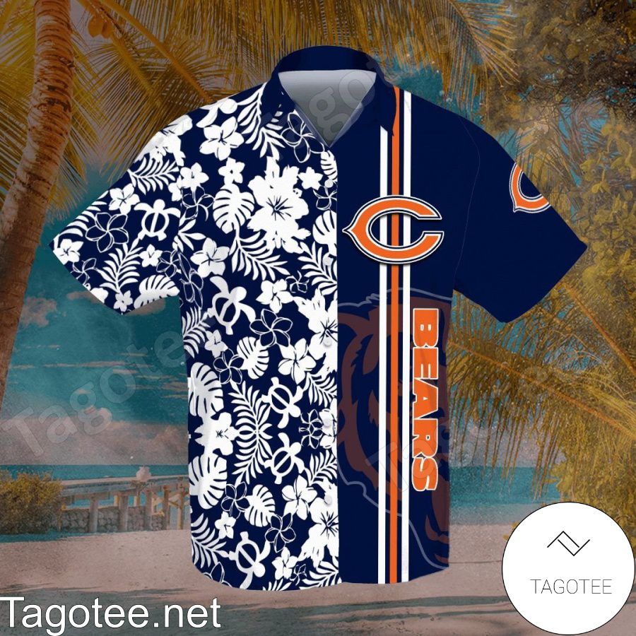 Chicago Bears Flowery Navy Hawaiian Shirt And Short