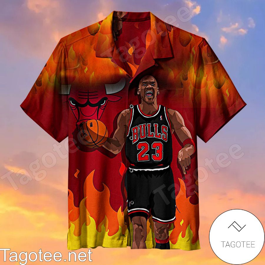 Chicago Bulls Michael Jordan 23 On Fire Hawaiian Shirt
