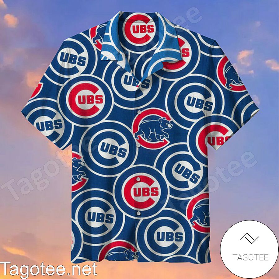 Chicago Cubs Logo All Over Print Navy Hawaiian Shirt