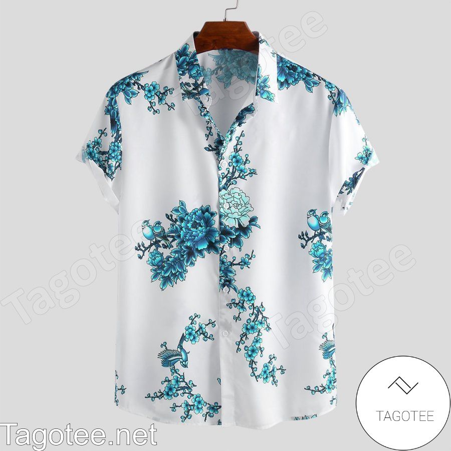 Chinese Style Porcelain Floral Printed Hawaiian Shirt