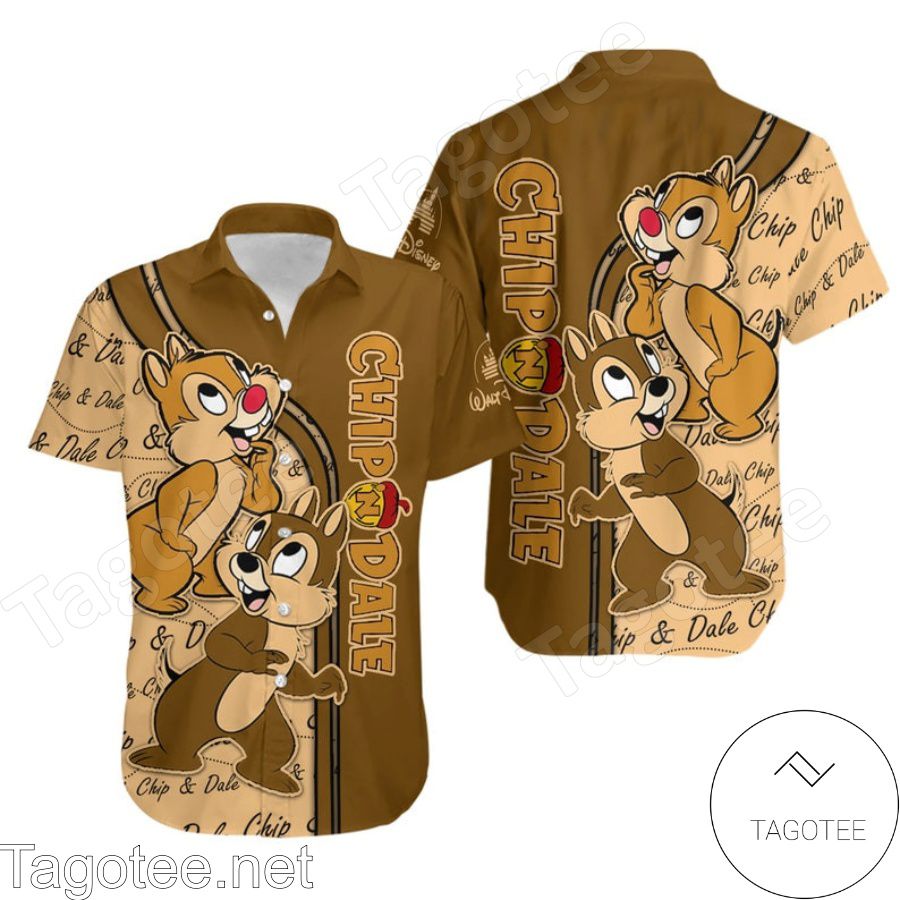 Chipmunks Chip & Dale Brown Stripes Disney Hawaiian Shirt And Short