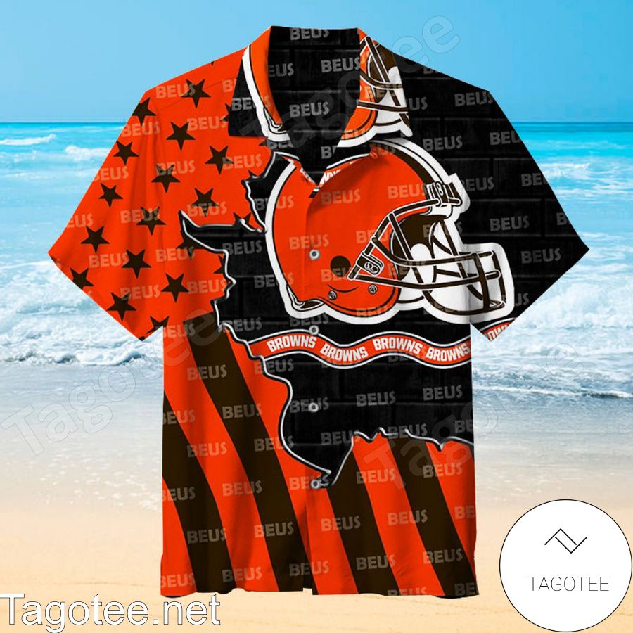 Cleveland Browns American Flag Black And Orange Hawaiian Shirt