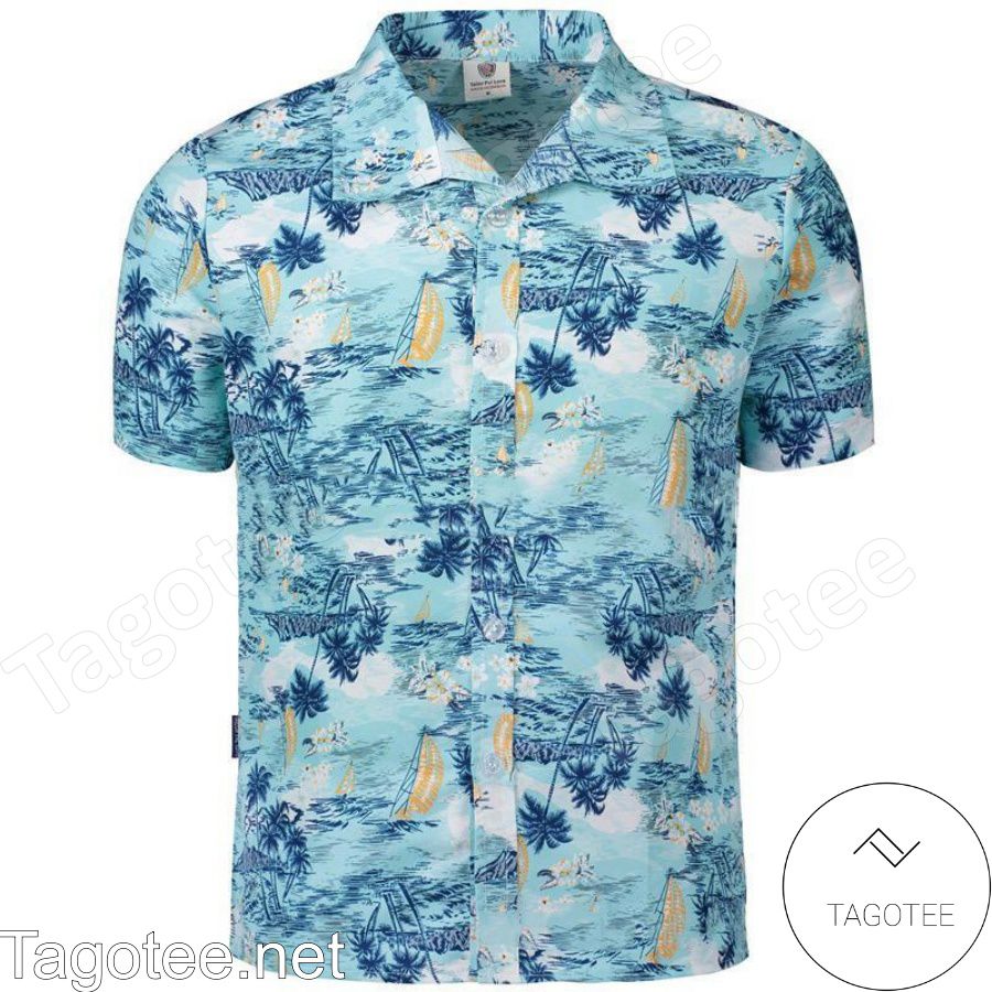 Coconut Tree Beach Pattern Blue Hawaiian Shirt