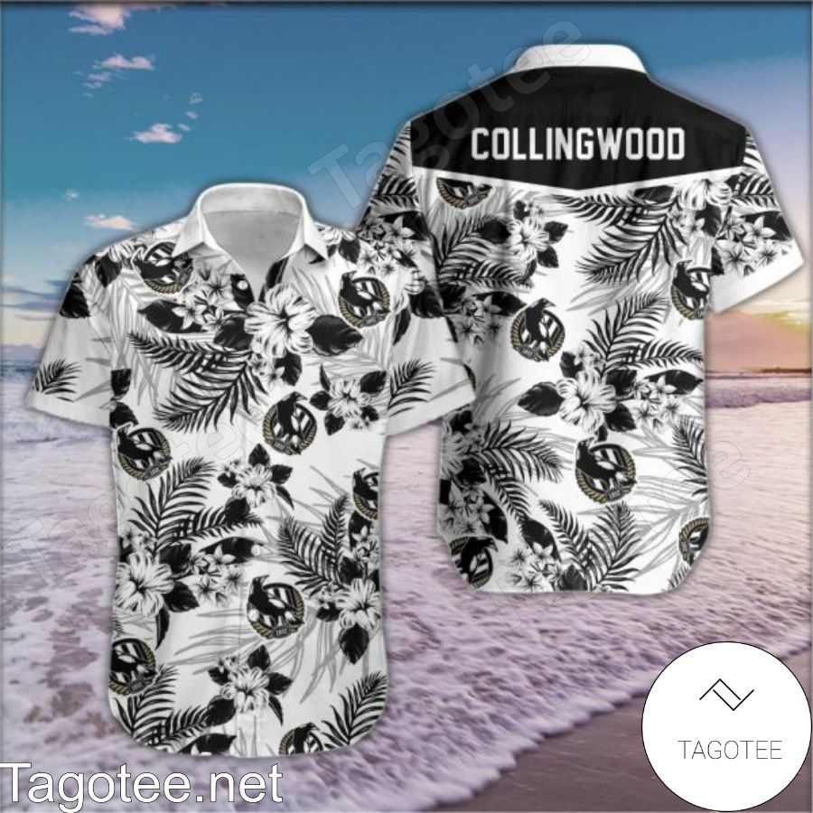 Collingwood Black Tropical Floral White Hawaiian Shirt