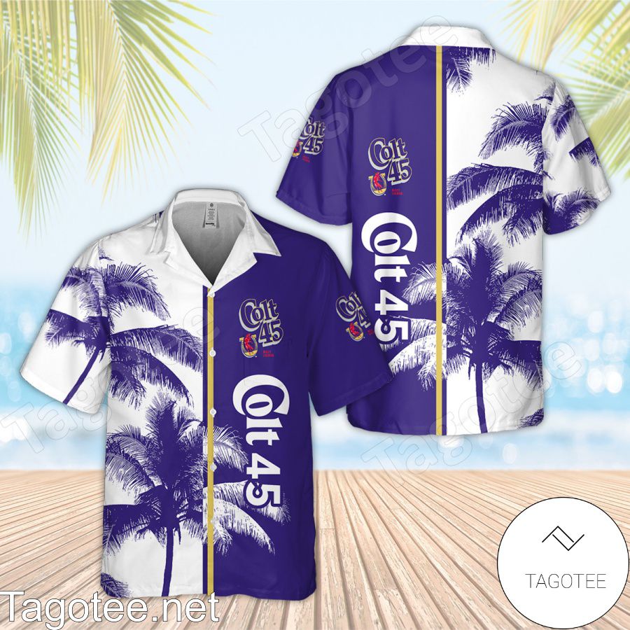 Colt 45 Palm Tree White Purple Hawaiian Shirt And Short