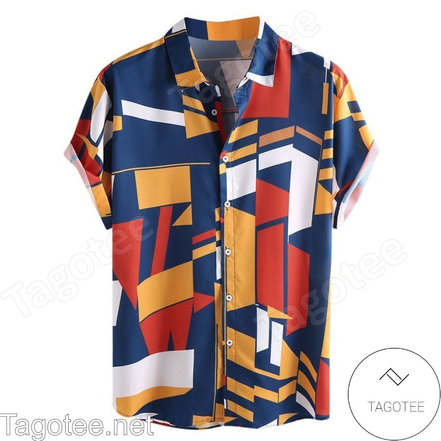 Contrast Color Geometric Printed Hawaiian Shirt