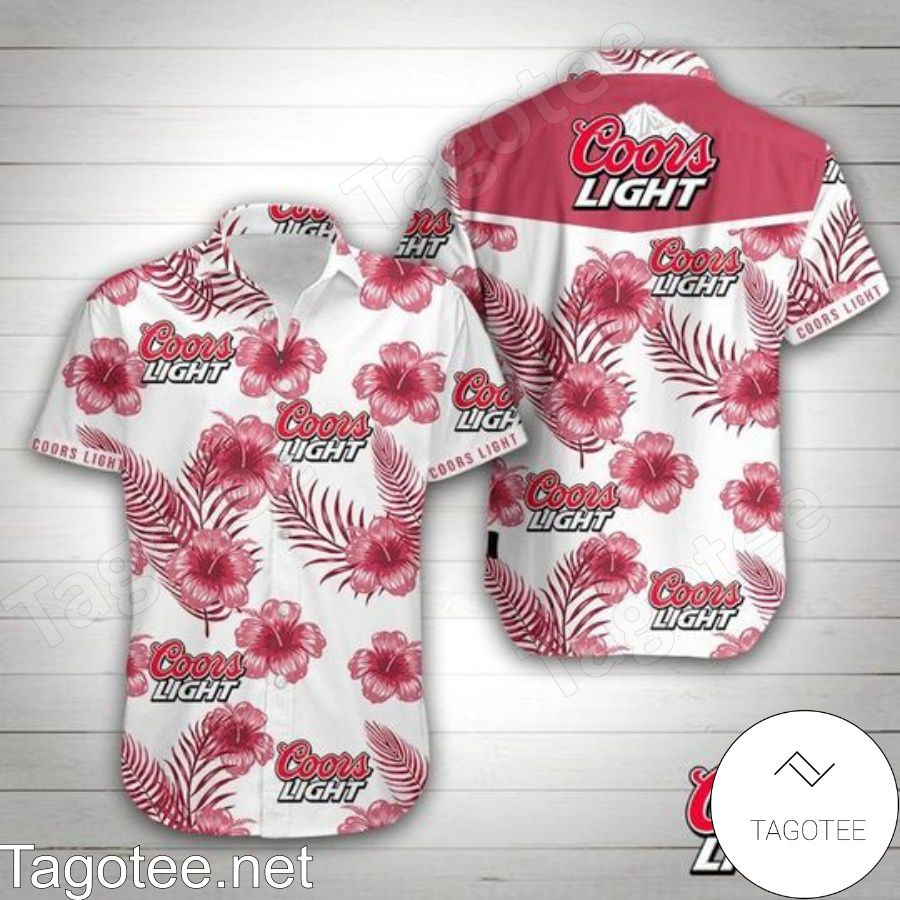 Coors Light Red Hibiscus White Hawaiian Shirt