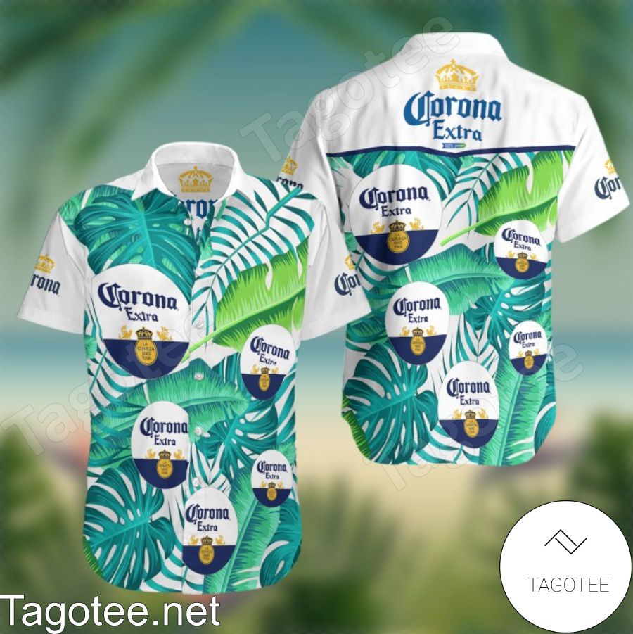 Corona Extra Tropical Leafs Hawaiian Shirt And Short